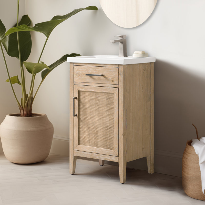 Meuble-lavabo simple 20 po avec comptoir en céramique Sebastiano, Sable côtier / nickel antique
