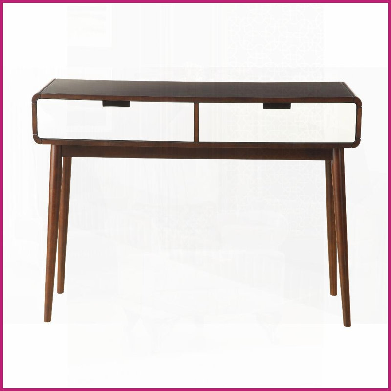 Espresso rétro Table basse blanche avec pieds fuselés en bois, surface facile à nettoyer et amp; Glissière de tiroir lisse