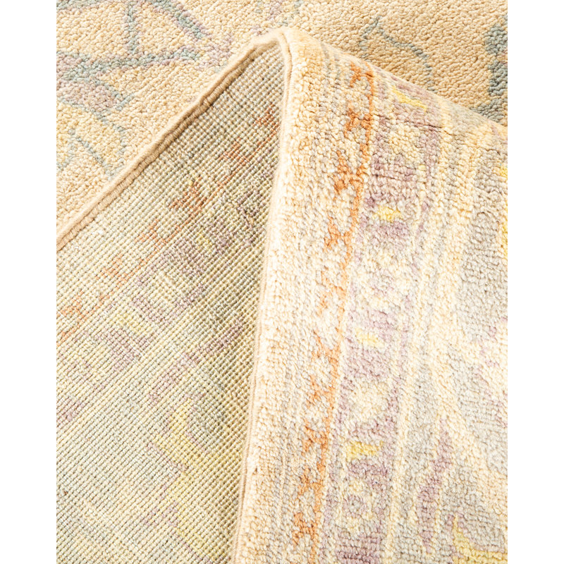 Tapis unique noué à la main beige / bleu Liansy Eclectic 8 pi 2 po x 10 pi 3 po
