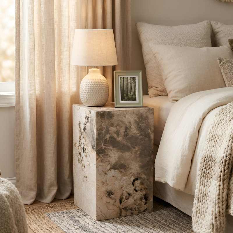 Chiel 20" Tall End Table with Stylish Textured Design, Beige