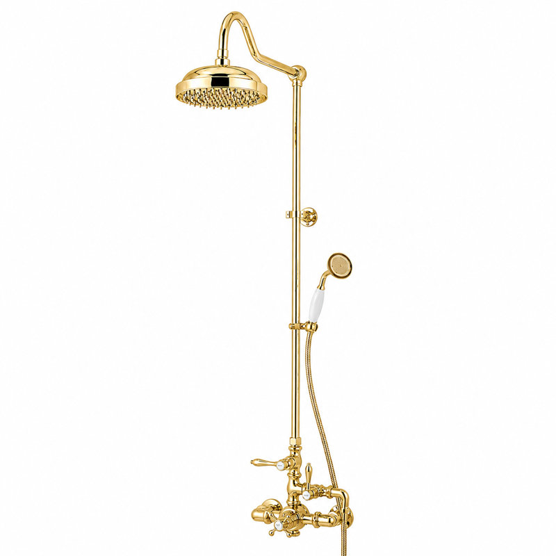 Douche thermostatique apparente et douchette à main de Strom Living, Laiton ultra enduit