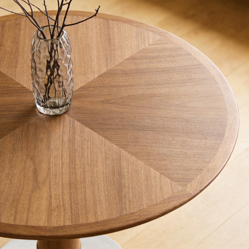 Round Dining Table, 120cm Solid Wood in Walnut with Silver Metal Base