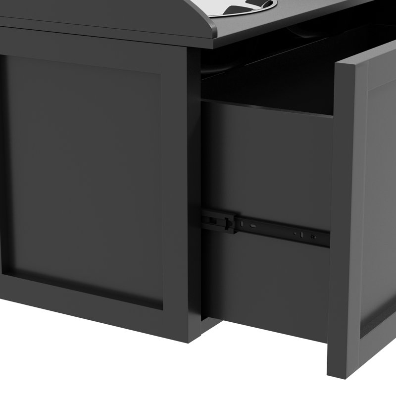Black Elevated Dog Feeding Station with Storage Drawer and Stainless Steel Bowls