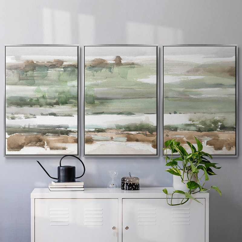 Turquoise et argile II, reproduction sur toile 3 pièces, H 40 po x l 78 po x P 2 po, Argenté