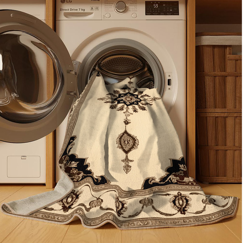 Machine Washable French Brown Area Rug, Round 5'