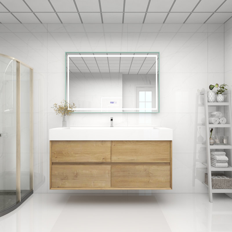 60" Wall Mounted Single Bathroom Vanity, Oak