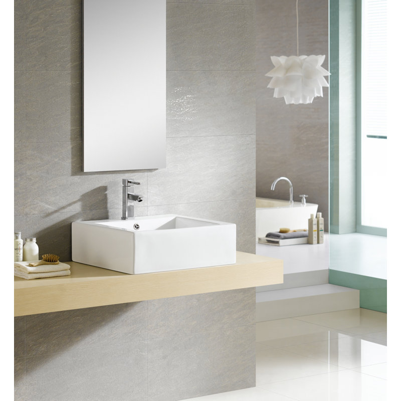 Lavabo de salle de bain carré en céramique avec trop-plein Modern