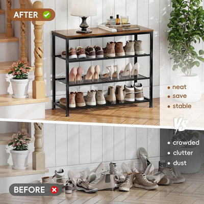 4-Tier Metal Shoe Rack, 31" Wide Shoe Storage Organizer, Freestanding Entryway Shelf for Closet, Hallway & Bedroom