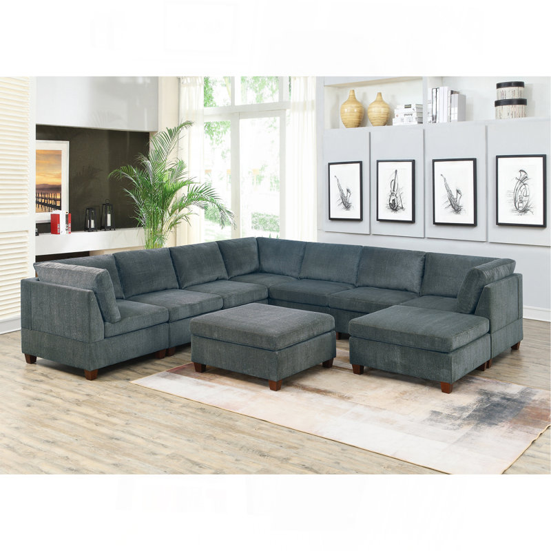 Ensemble de salon modulaire en chenille modulaire 9 pièces Living, Gris