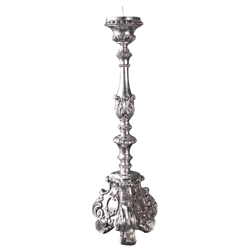 Large Antique Bronze Scroll-Footed Candlestick