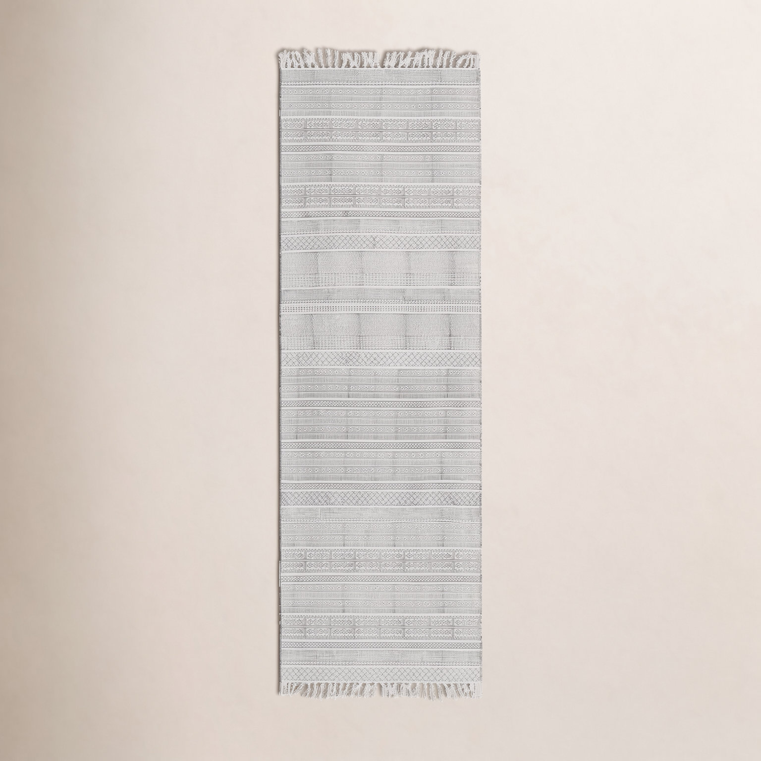 Charcoal Ivory Striped Hand-Woven Cotton Rug, Runner 2'6" x 8'