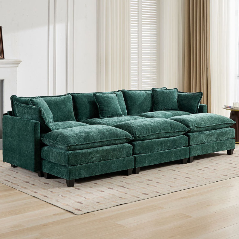 Canapé-lit modulaire avec canapé-lit surdimensionné Schmucker, Chenille verte, H 33 po x l 113,8 po x P 35 po