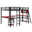 Lit mezzanine en forme de L en métal peu encombrant avec lumières DEL, bureaux doubles intégrés, tablettes de rangement et 2 stations de recharge
