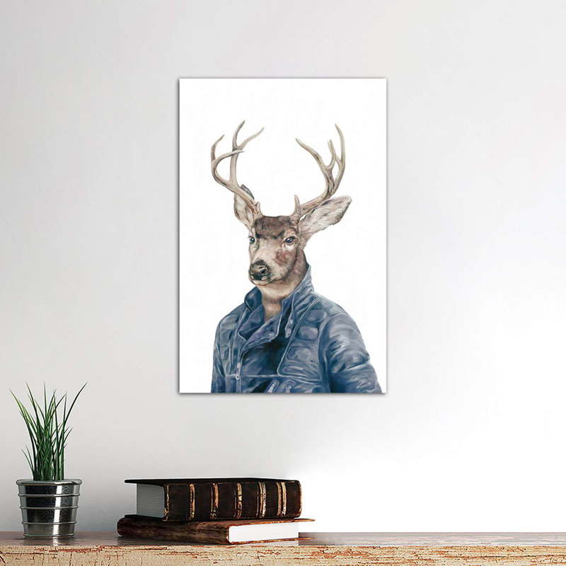 Cerf en bleu marine par Animal Crew - impression d'art graphique, H 26 po x l 18 po x 1,5 po, Toile tendue
