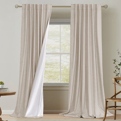 Faux Linen 100% Blackout Curtains for Bedroom Thermal Insulated Textured Linen Look Curtain Back Tab/Rod Pocket/Hook Belt Draperies 2 Panels