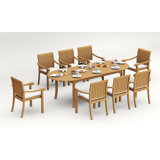 9 Pcs Grade-A Teak Wood Dining Set: 94" Double Extension Oval Table And 8 Napa Stacking Arm Chairs #11NP2208