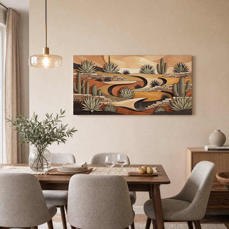 Art sur toile, paysage de cactus du désert et agave, L 32 po x H 16 po
