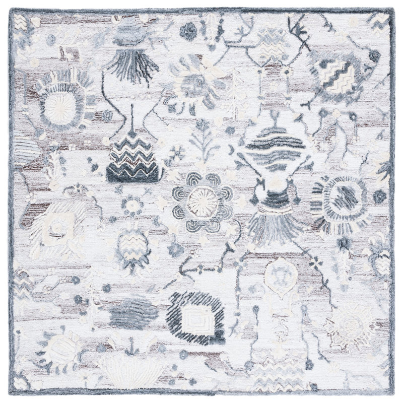 Glamour Hand Tufted Performance Floral Rug, Square 6'