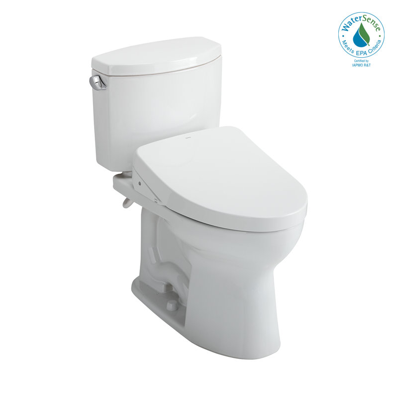 Toilette allongée deux pièces 1,28 GPF TOTO® WASHLET + ® Drake® II et siège de bidet contemporain WASHLET + ® S500e, blanc coton