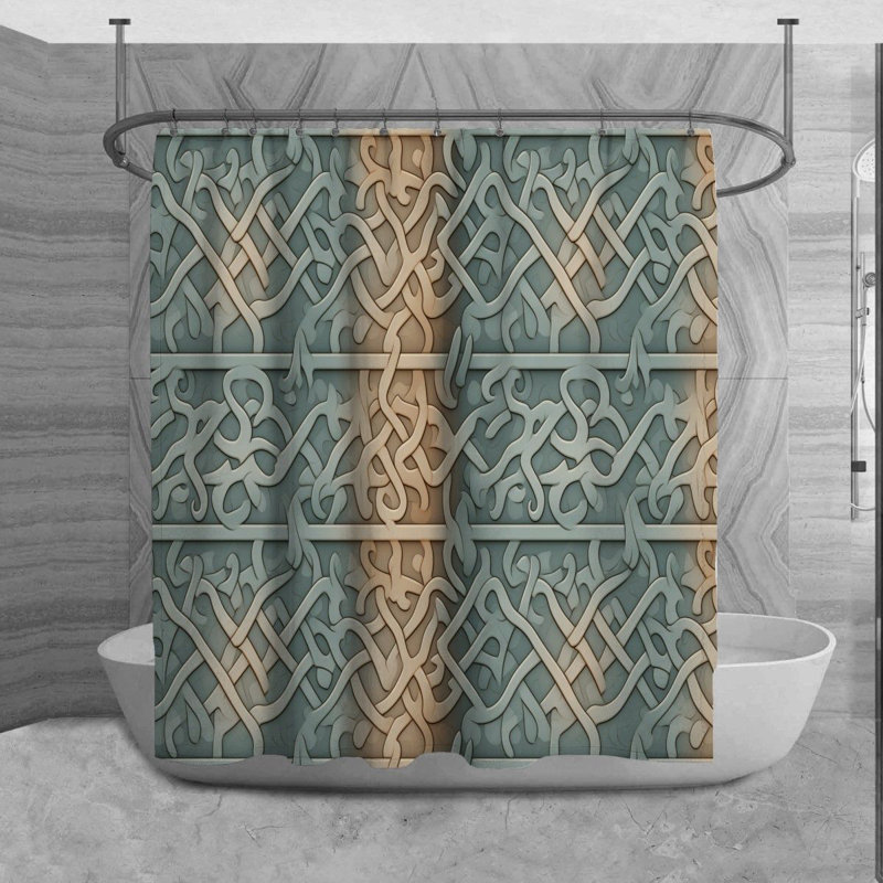 Celtic Shower Curtain Style Bath Mat Blue Bathroom Decor, H 84 po x l 70 po