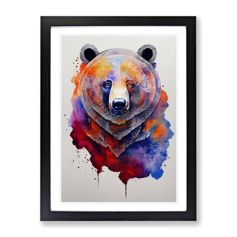 Bear Watercolour No.1 - Single Picture Frame Print, Black Framed, 64cm H x 46cm W x 2cm D