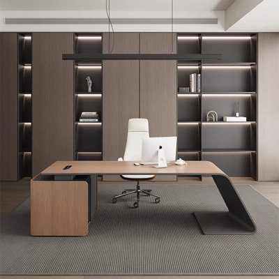 Bureau minimaliste avec structure en métal incurvé, prise de courant et tiroirs intégrés, table d'ordinateur simple et moderne pour étudier à la maison