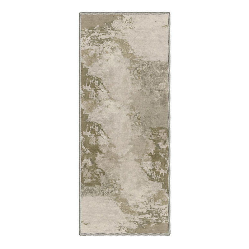 Couloir de cuisine 2 x 5 antidérapant lavable à poils courts et abstrait, Beige
