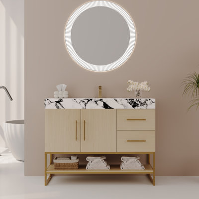 36" Modern Free-Standing Bathroom Vanity with Seamless Ceramic Sink & Sintered Stone Top