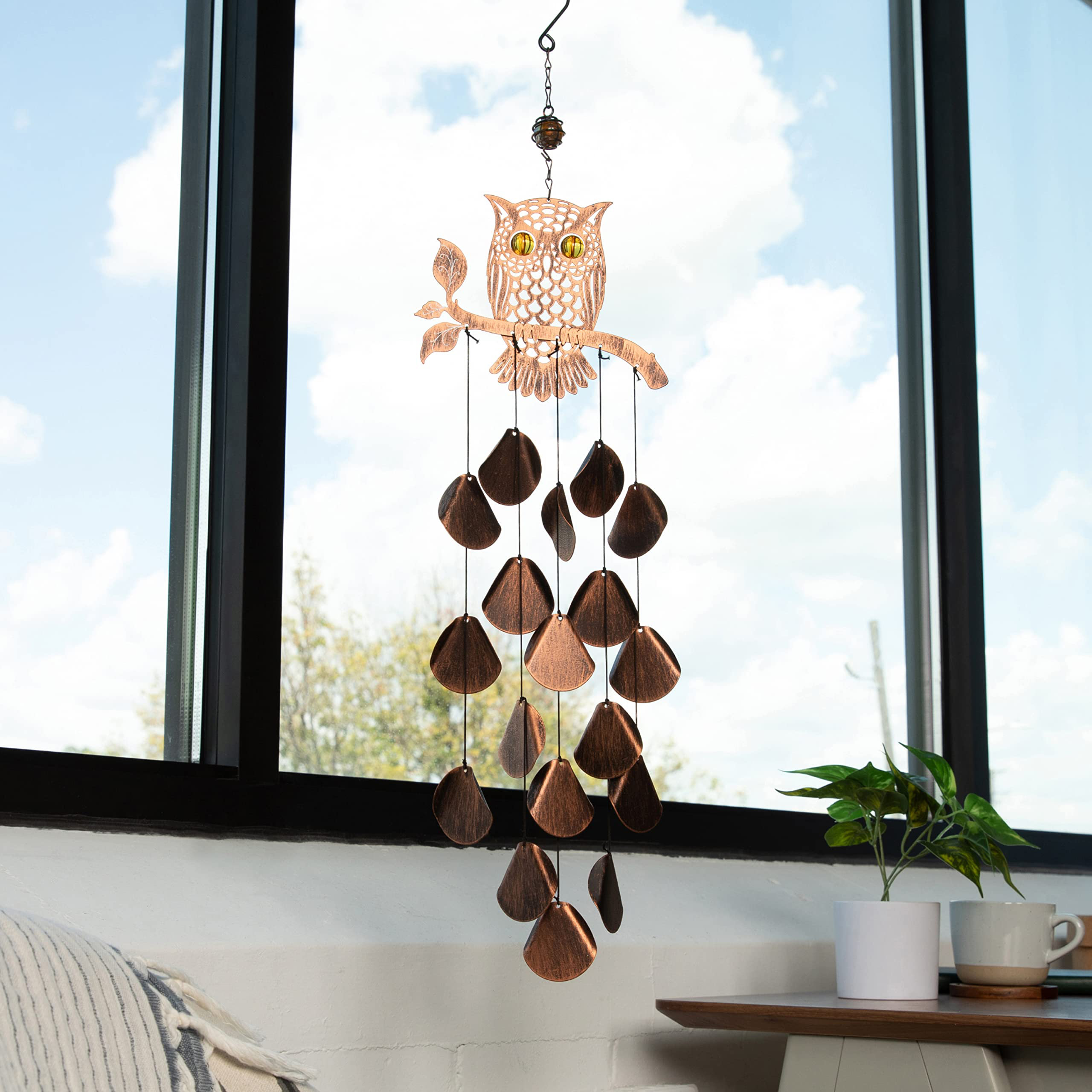 Arlmont & Co. Ivyrose Rustic Copper Tribal Owl Wind Chime | Wayfair