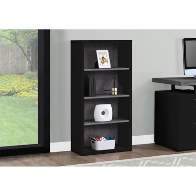 Bibliothèque à 5 niveaux pour bureau de chambre à coucher, stratifié noir, style moderne et grande bibliothèque de rangement, mobilier de bureau, pratique et élégante avec tablette fixe