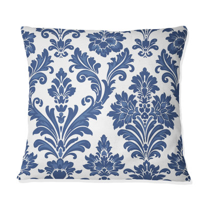 Blue Whitetimeless Damask Glamour Art II - Transitional Throw Pillow