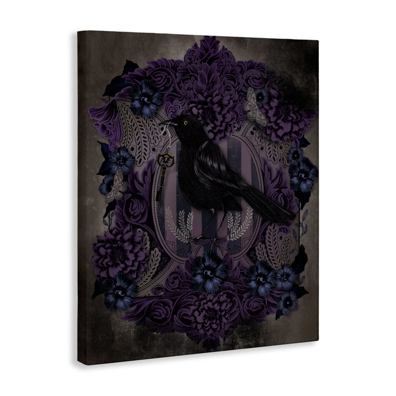 Corbeau avec toile florale gothique, design par Lori Mosley, H 40 po x l 30 po