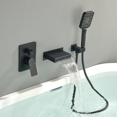Waterfall Wall Mounted Bathtub Faucet With Hand Shower, Bathroom Single Handle Tub Faucet Modern Brass Tub Shower Faucet Set(including Rough-in Valve Body And Trim)