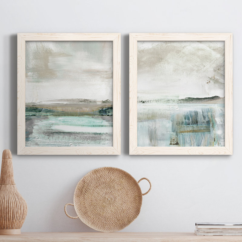 Summer Teal I - ensemble de 2 peintures sur toile encadrées, Encadrement beige, H 24 po x l 36 po x P 1,5 po