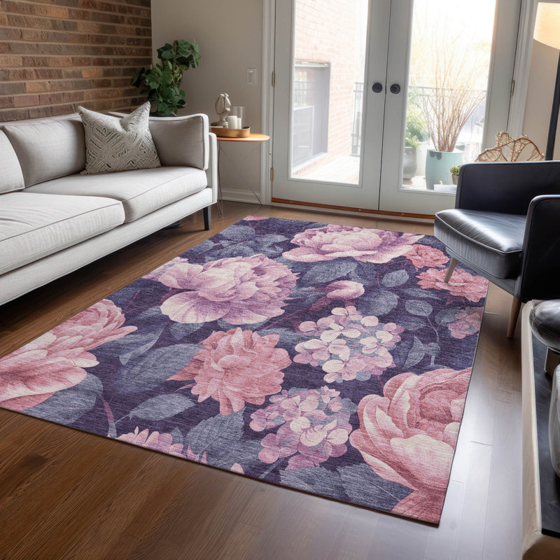 Machine Washable Indoor/Outdoor Claudian ACN1564 Pink 5' x 7'6" Rug, Rectangle 5' x 7'6"