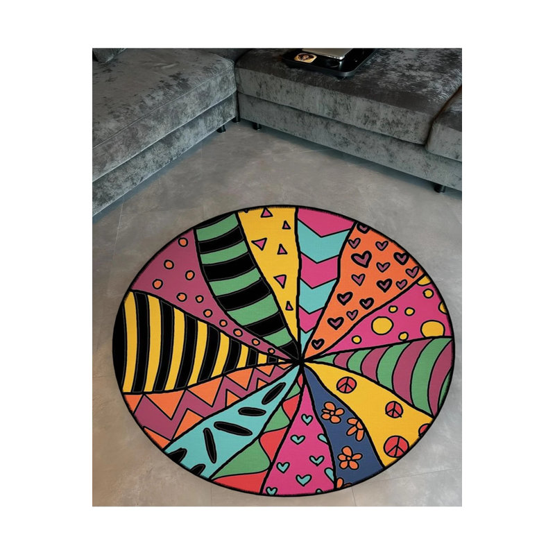 Multicolored Shapes Woven Base Decorative Carpet, Round 3'4"