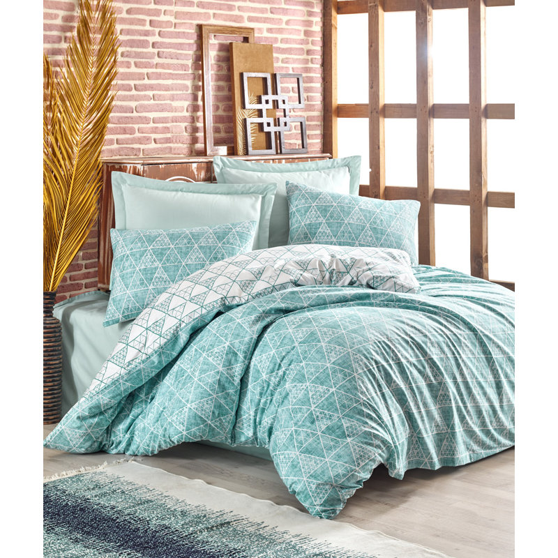 Ensemble de housse de couette 100% coton 3 pièces Bianca Mint, Housse de couette 94 po x 87 po + 2 taies d'oreill