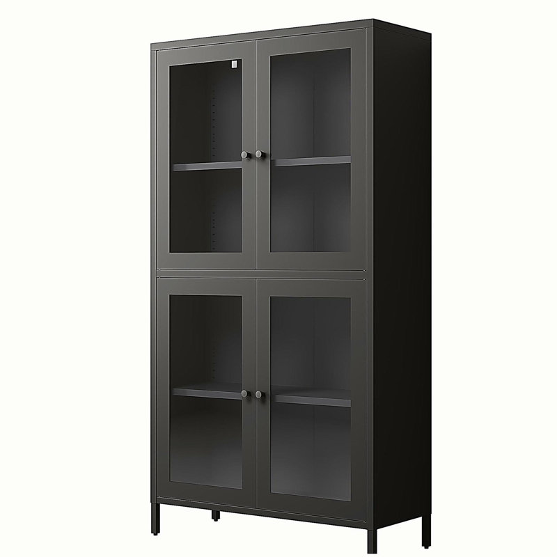 Classic Metal Storage Cabinet Display Cabinet with 4 Glass Doors 4 Shelves Cabinet Bookcase Side Cabinet