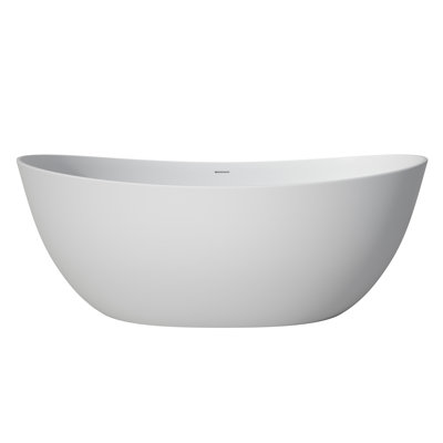 65 inch Solid Surface Freestanding Soaking Bathtub, Deep Soak Stone Resin Tub with Matte Finish, Modern Stand Alone Bath Tub, No Drain Included