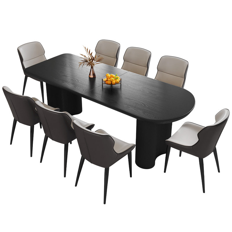 Pearlena 70.87" Modern Rectangle Black Dining Table Set with 8 Chairs for Kitchen, Bar, Living Room