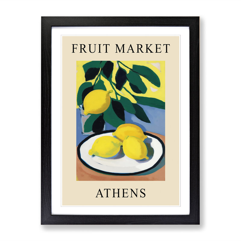 Lemon Athens Fruit Market Exhibition - Single Picture Frame Print on Wood, 46cm H x 34cm W x 2cm D