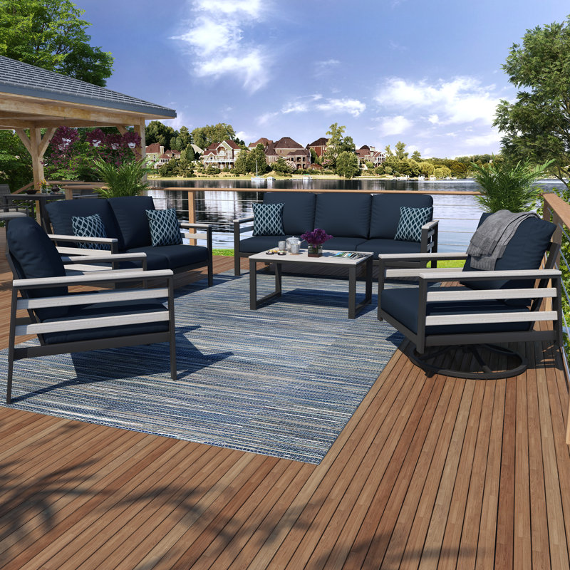 Townsend 7 - Person Patio Conversation Set with Sunbrella® Cushions, Canvas Navy Sunbrella® Canvas