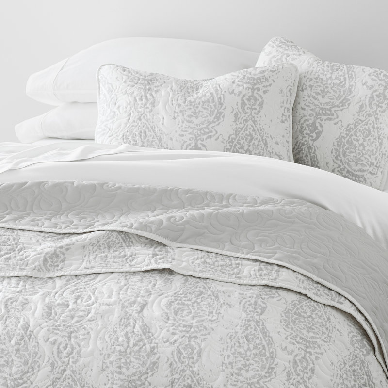 Becky Cameron Damask Quilt, Light Gray, Queen Quilt + 2 Standard Shams