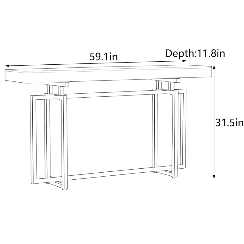 Console Nordic Minimalist, H 31,5 po x l 59,1 po x P 11,8 po, Doré, Blanc