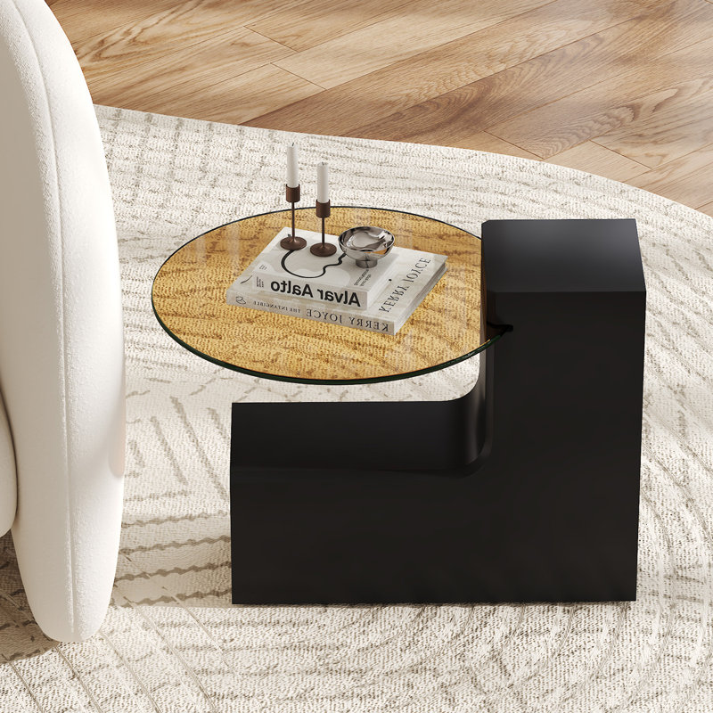 2-Piece Modern Round Nesting Coffee Table Set For Home & Apartment, Wood/Black, 17.3" H x 29.9" L x 29.9" W