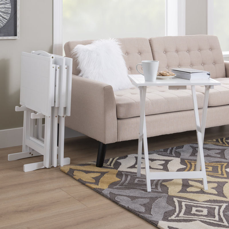 Ensemble de tables-plateaux pliables en bois 5 pièces Radstock, blanc