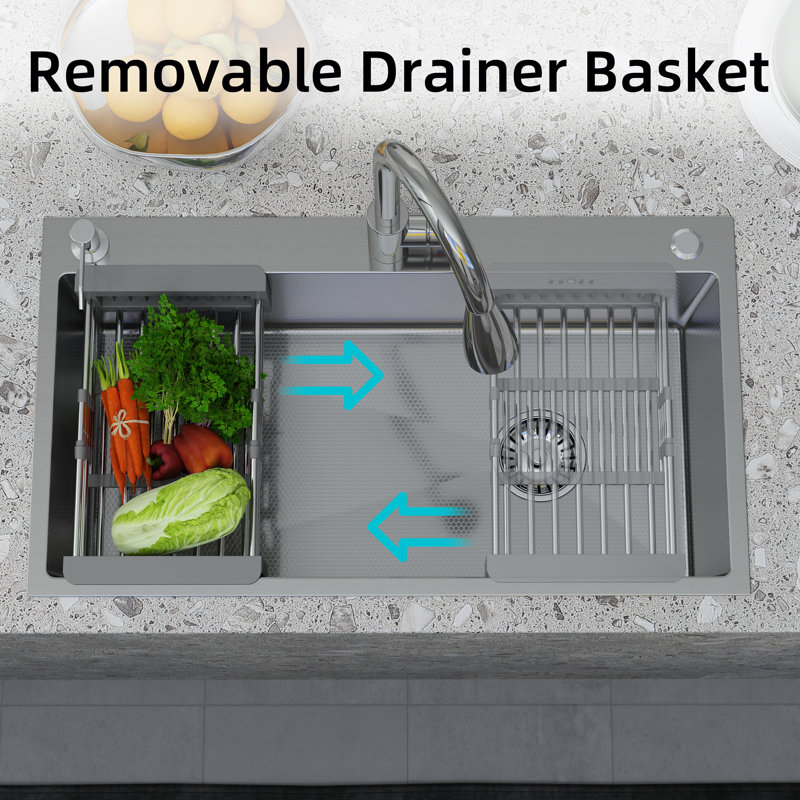 28" X 18" Drop In Single Bowl Kitchen Sink With 304 Stainless Steel Finish