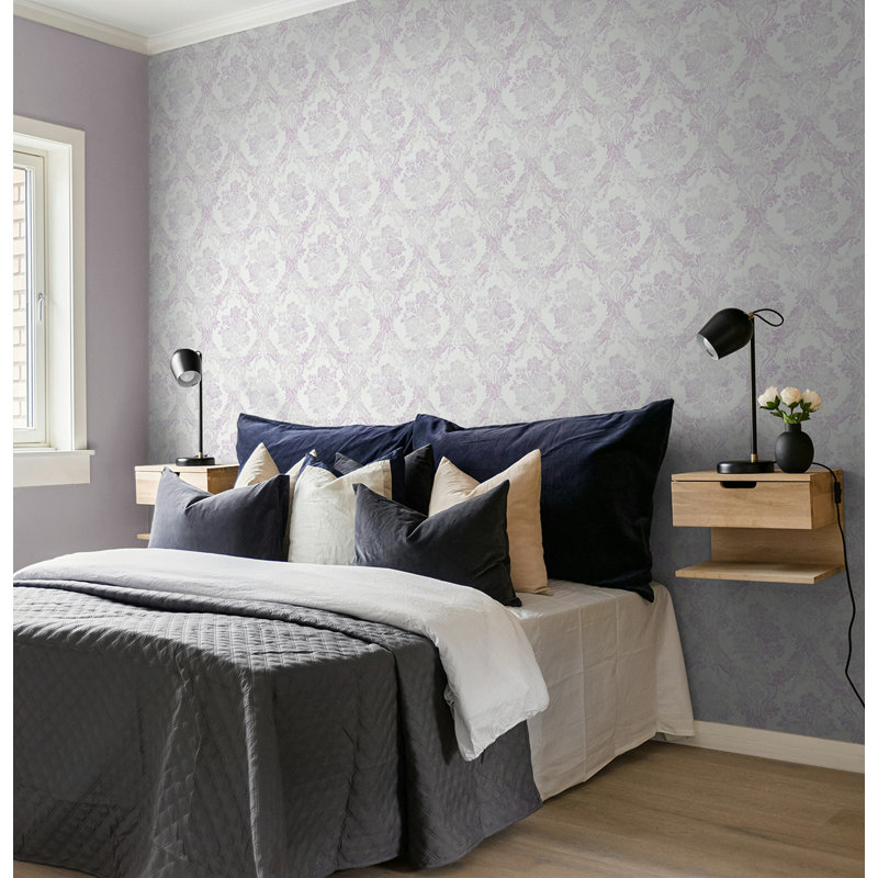 Seabrook Designs Chateau Damask Unpasted Wallpaper, Metallic Lavender