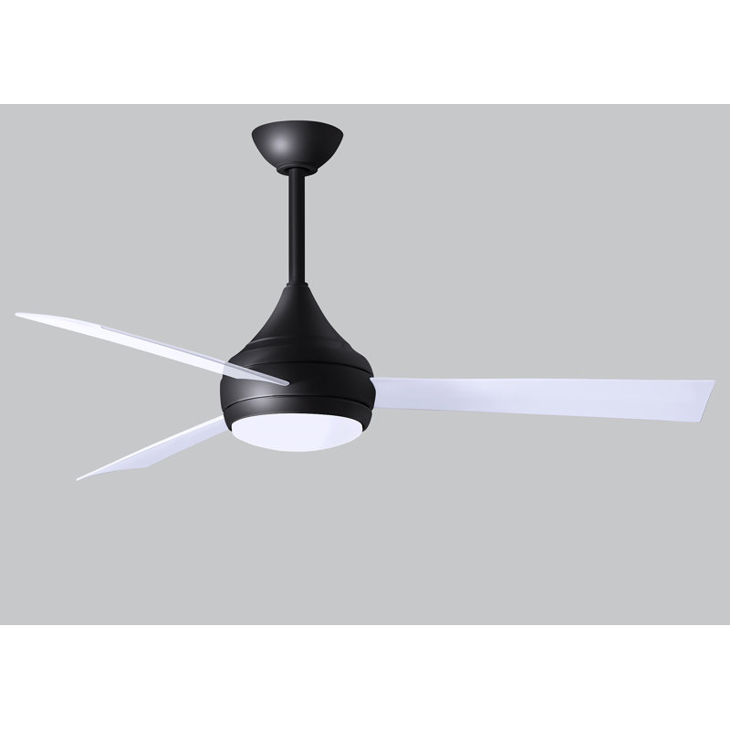 Donaire LED Outdoor Downrod Ceiling Fan, Matte Black, Gloss White