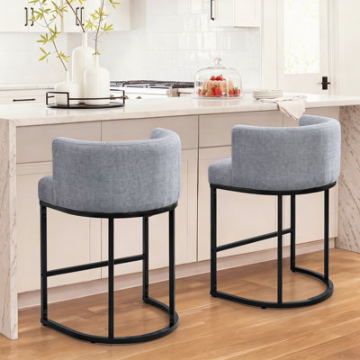 Chenille Barrel-Shaped backrest Bar Stool (Set of 2)